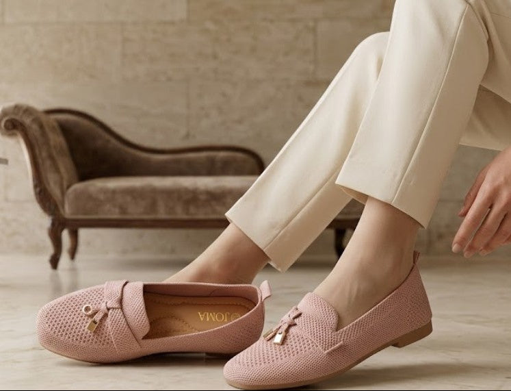 Mocassin Femme Maille Rose Poudré - Modèle Blush avec Mors Cadenas Doré