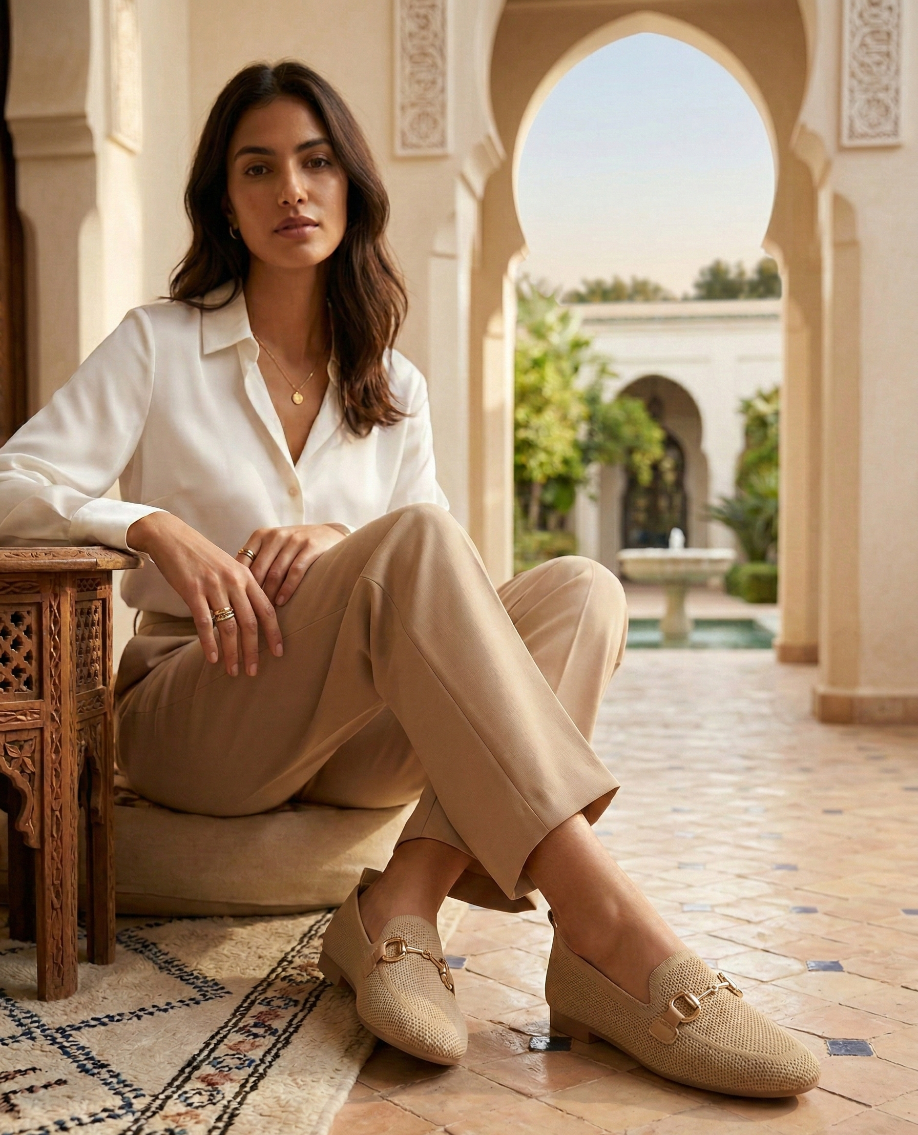 Mocassin Femme Maille Camel - Modèle Savannah avec Mors Doré