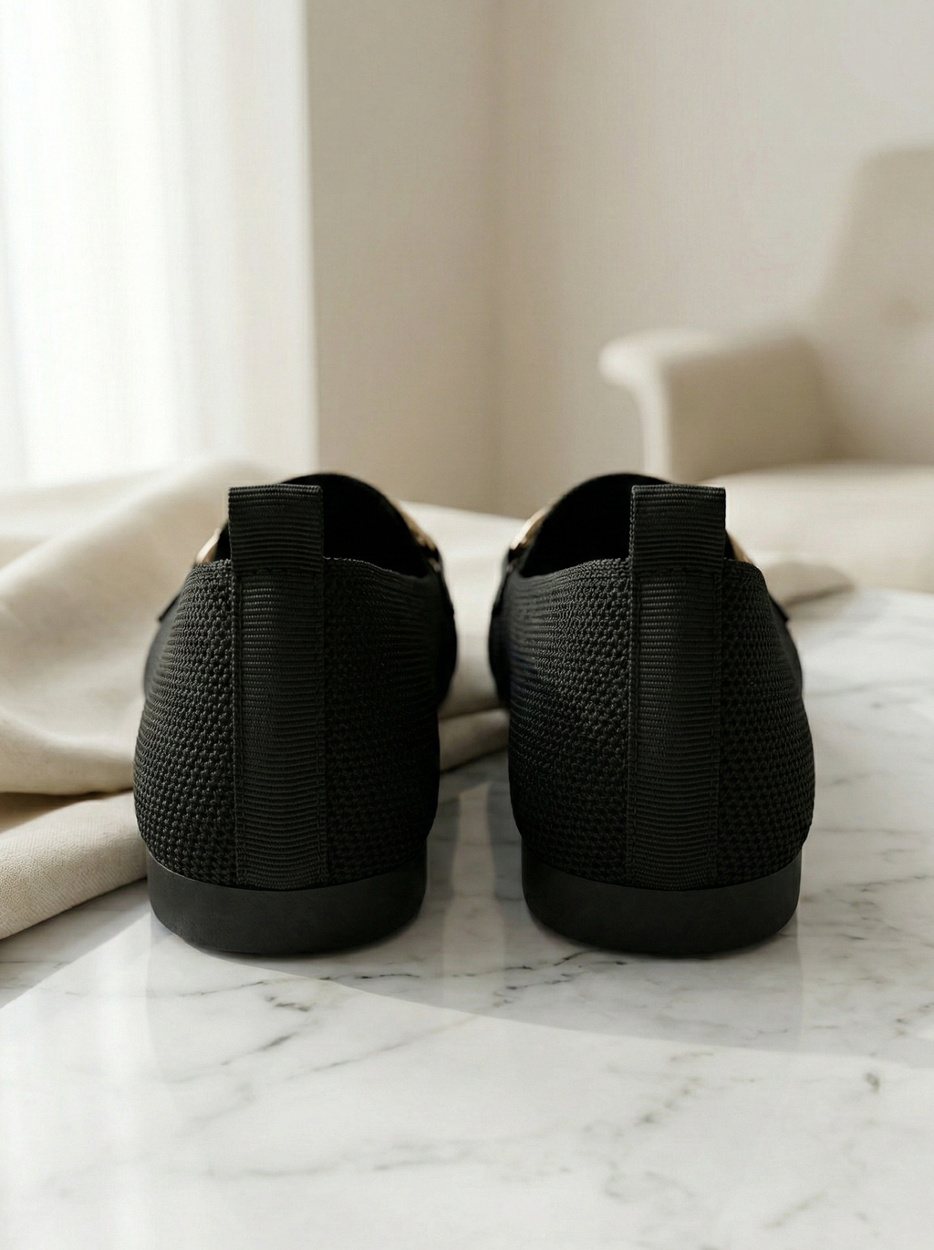 Mocassin Femme Maille Noire - Modèle Eclipse avec Mors Doré