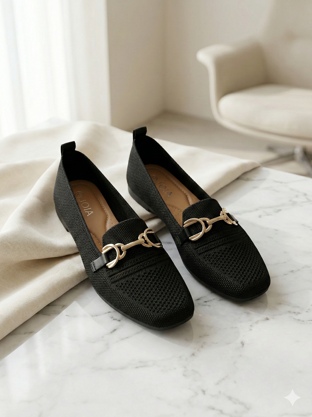 Mocassin Femme Maille Noire - Modèle Eclipse avec Mors Doré