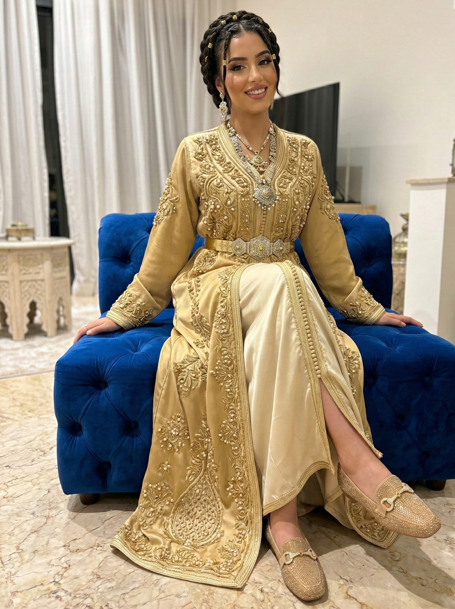 Mocassin Femme Doré à Strass - Modèle Aurelia avec Mors Bijou