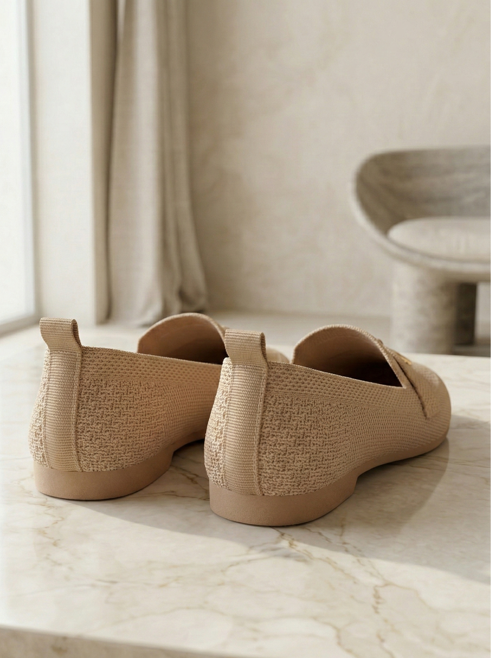 Mocassin Femme en Maille Chinée Sable - Modèle Heritage avec Mors Cadenas.