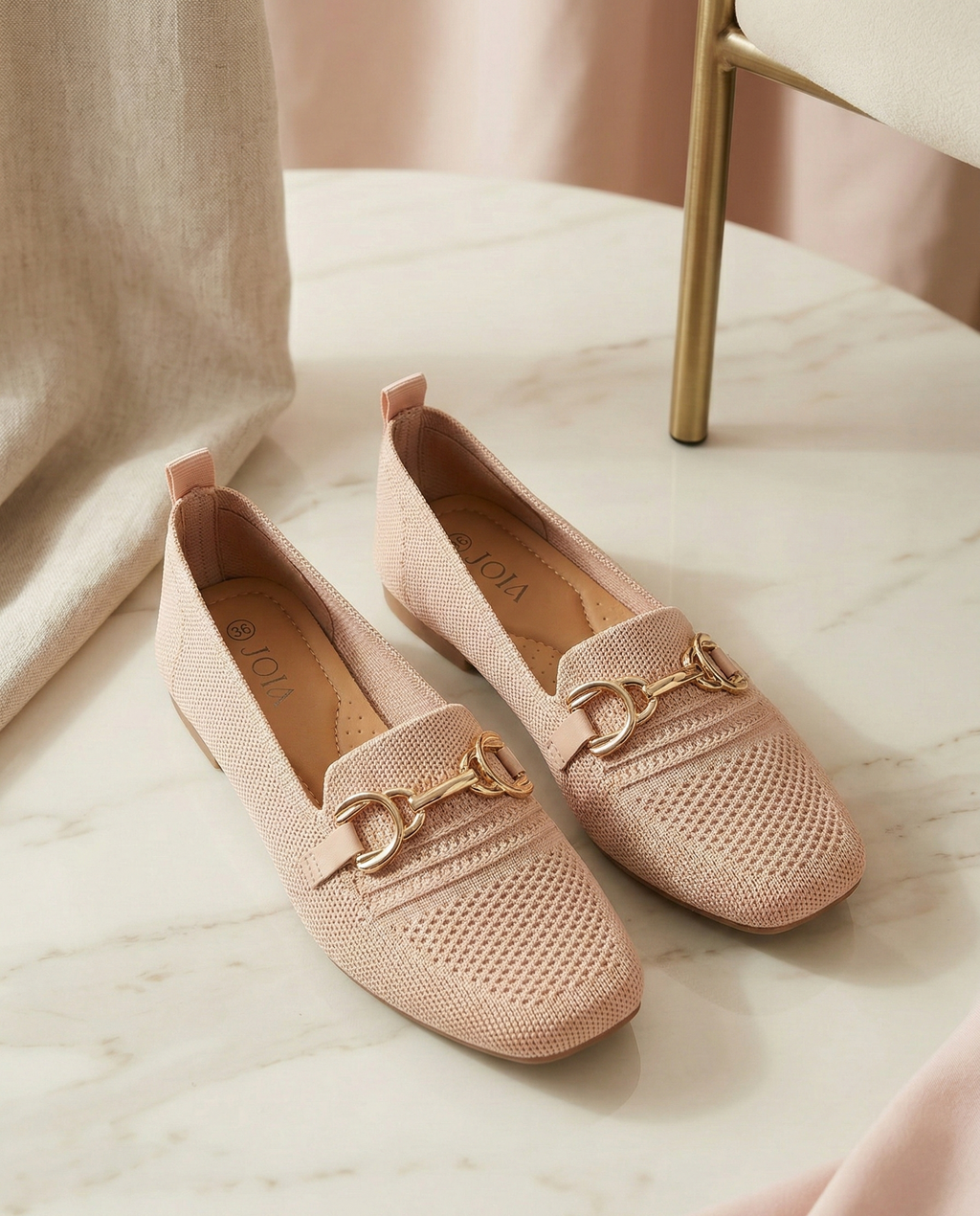 Mocassin Femme Maille Vieux Rose - Modèle Rose Romance avec Mors Doré