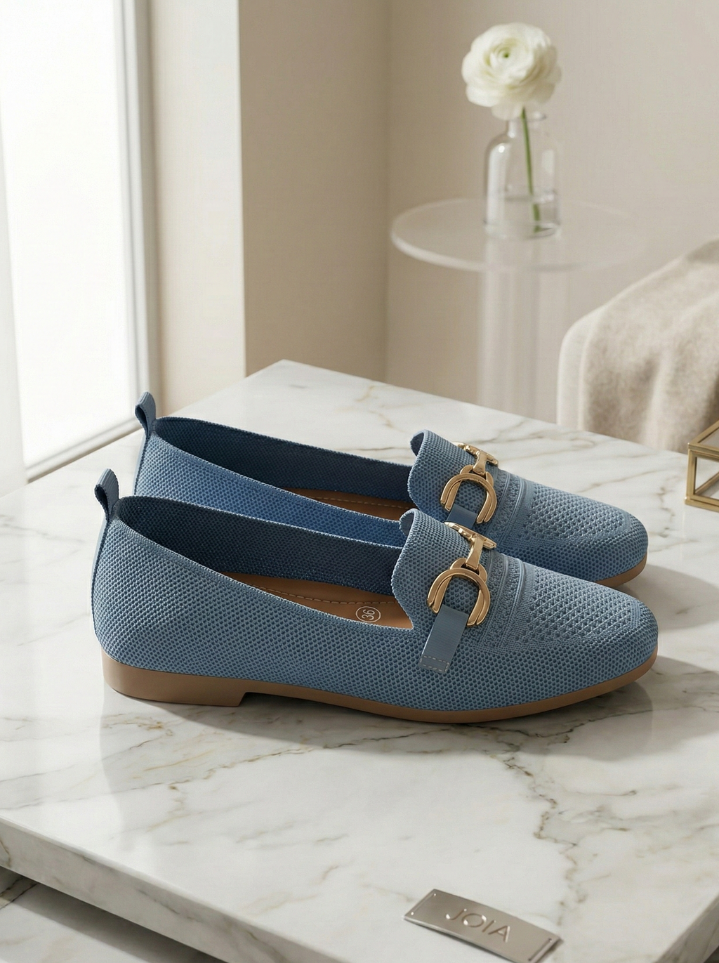 Mocassin Femme en Maille Souple - Modèle Eden avec Lien et Détail Doré