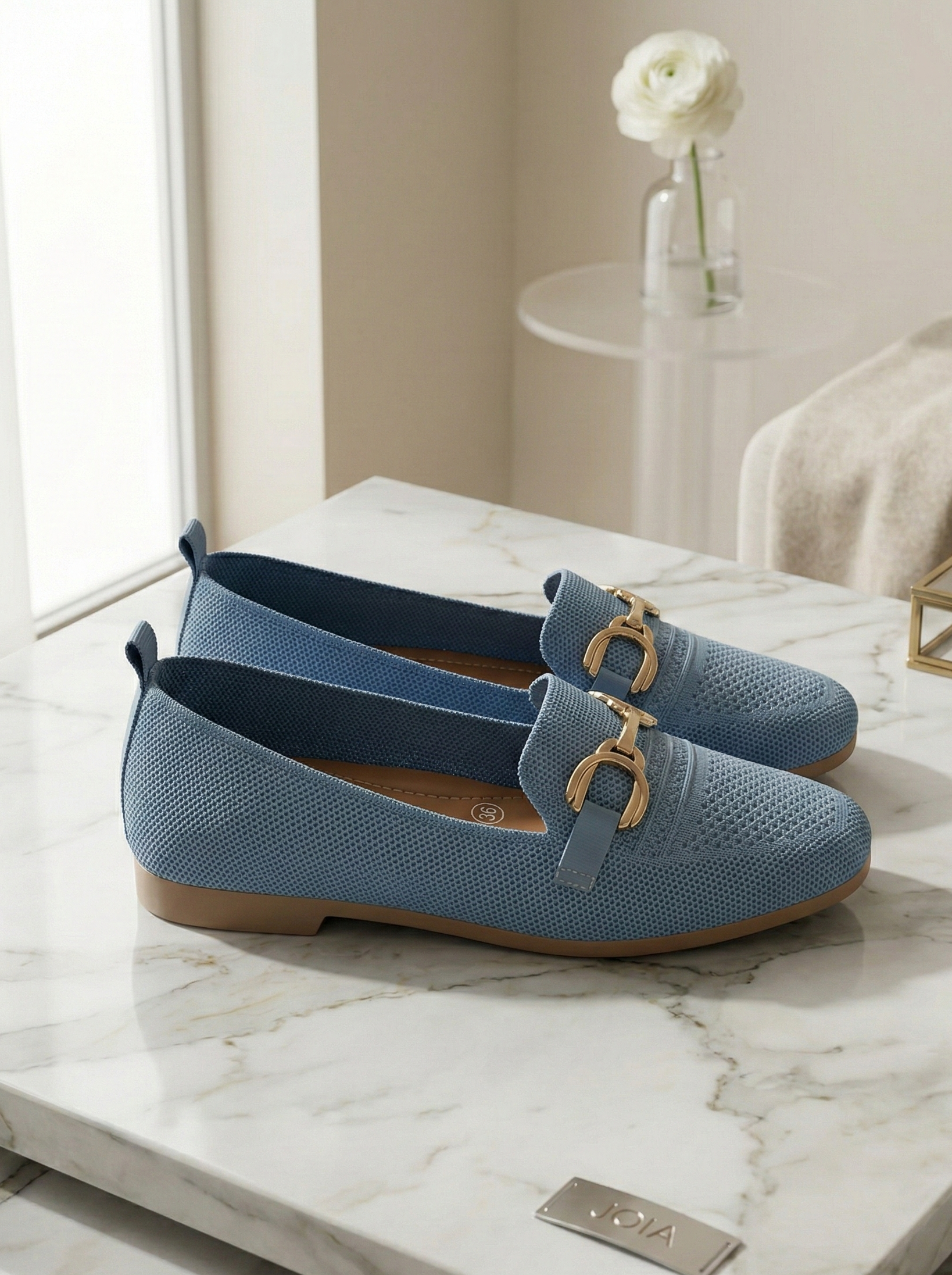 Mocassin Femme en Maille Souple - Modèle Eden avec Lien et Détail Doré