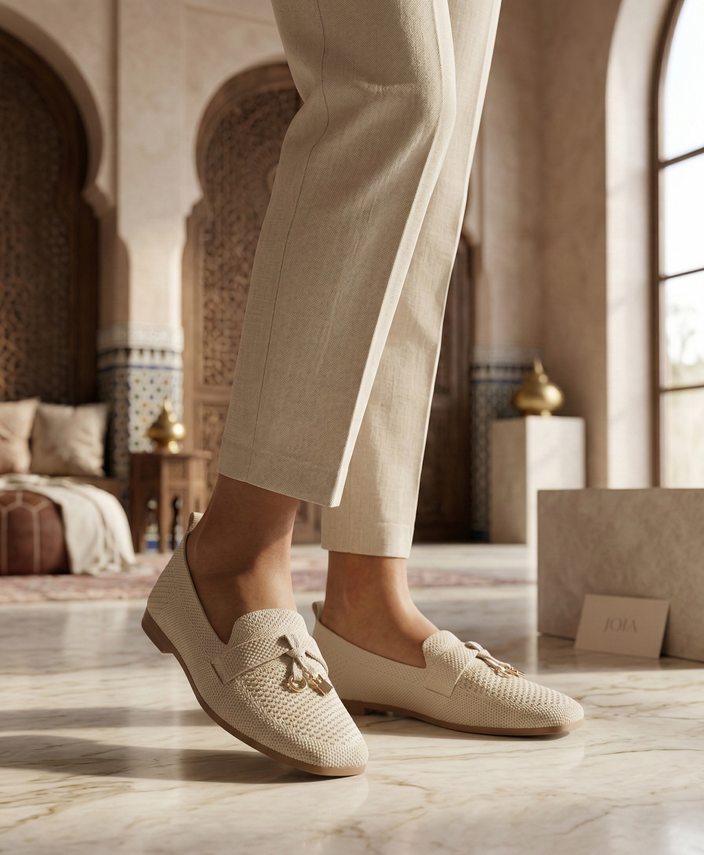 Mocassin Femme Maille Ivoire - Modèle Pure avec Mors Doré Chic