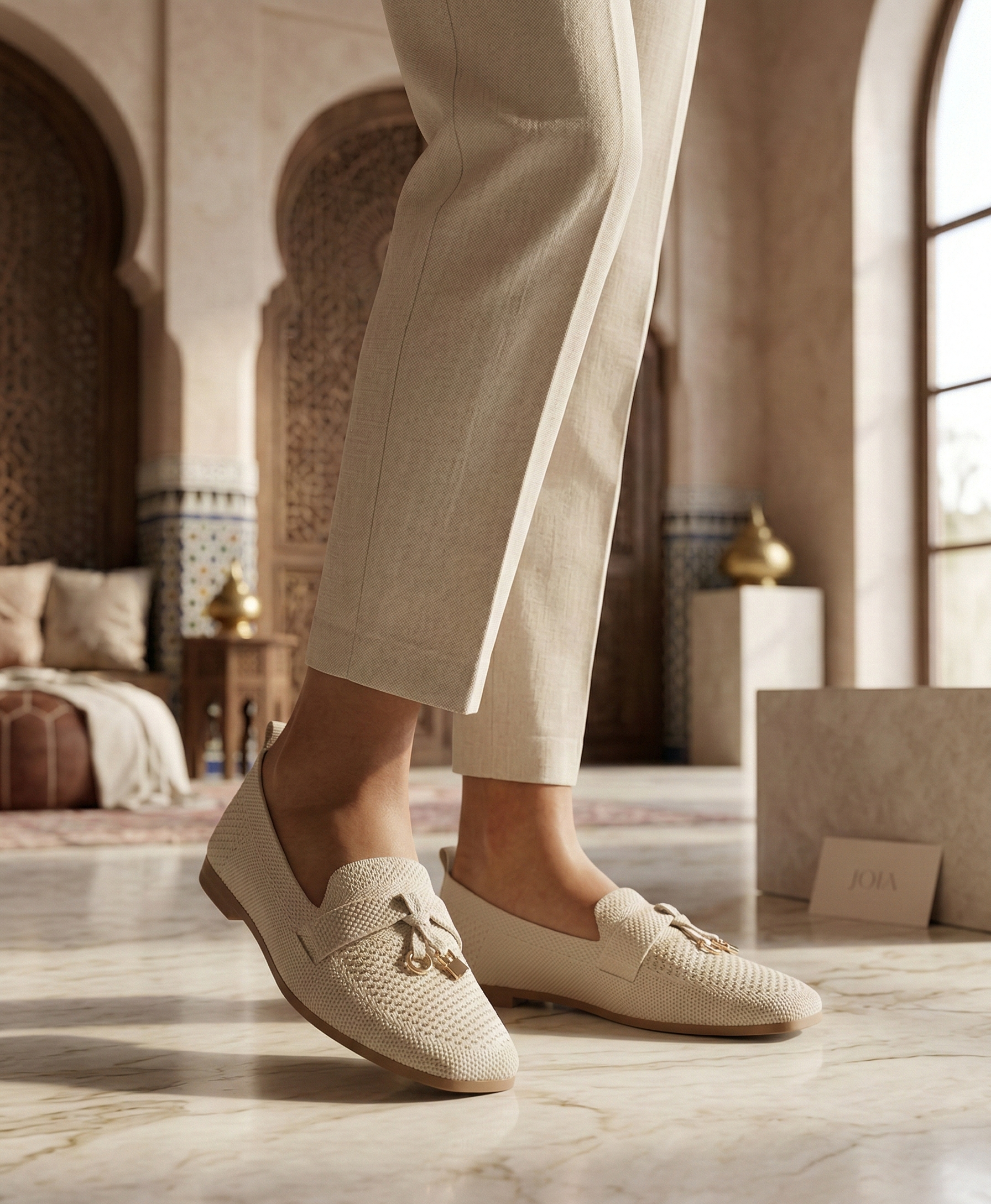 Mocassin Femme Maille Ivoire - Modèle Pure avec Mors Doré Chic