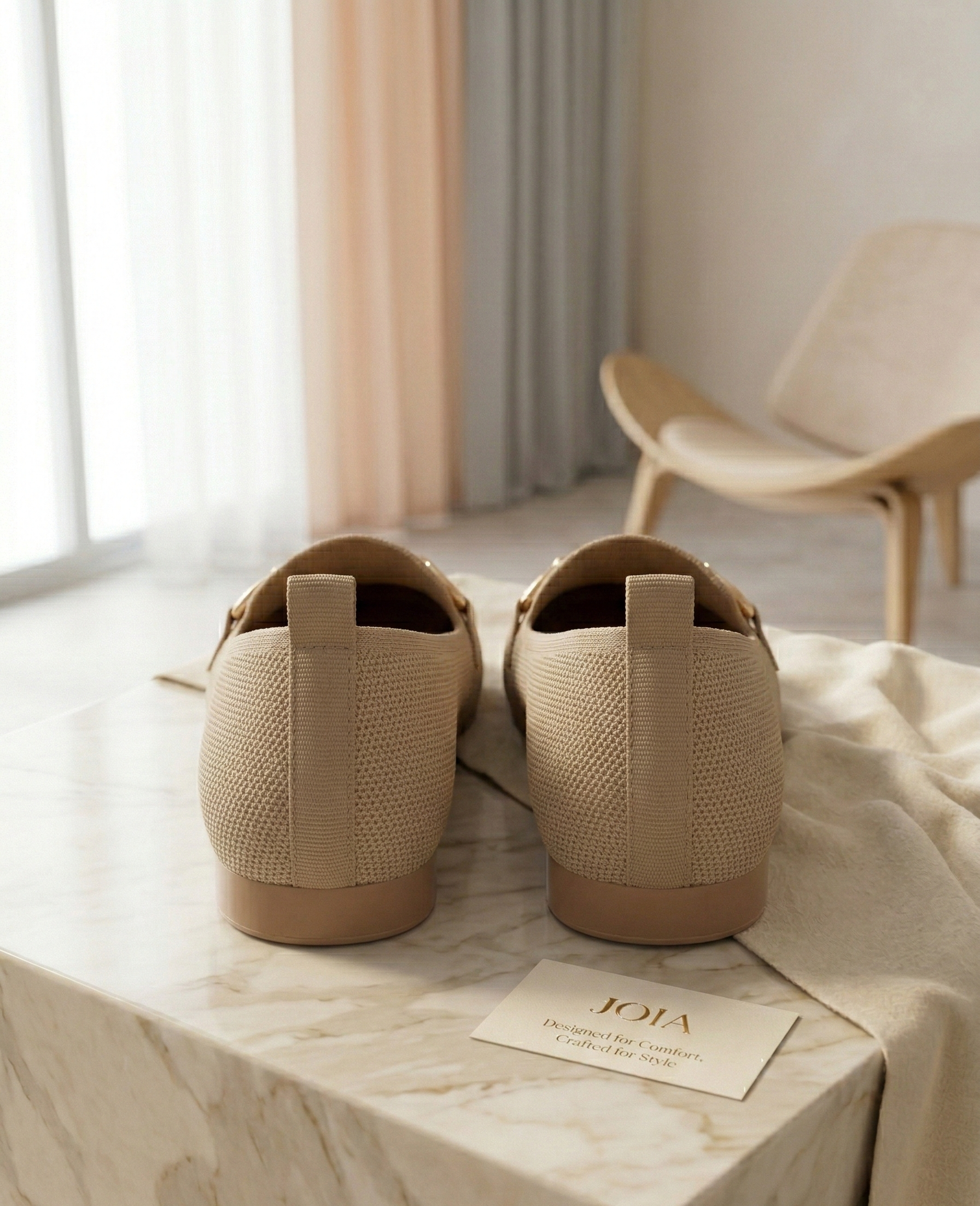 Mocassin Femme Maille Beige Naturel - Modèle Sienna avec Mors Doré