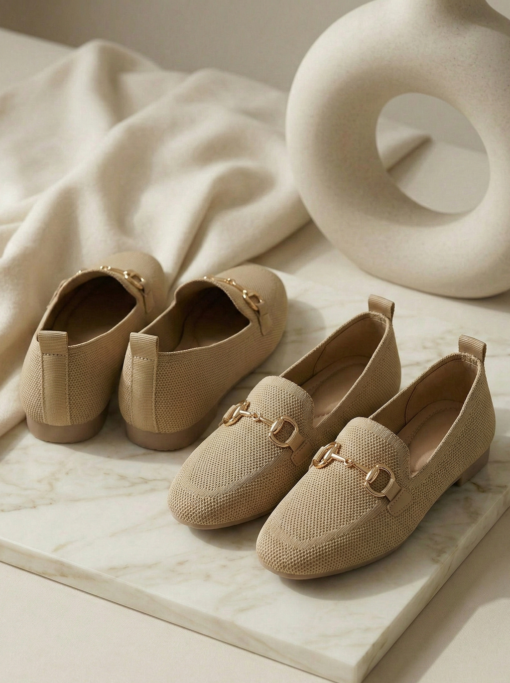 Mocassin Femme Maille Camel - Modèle Savannah avec Mors Doré