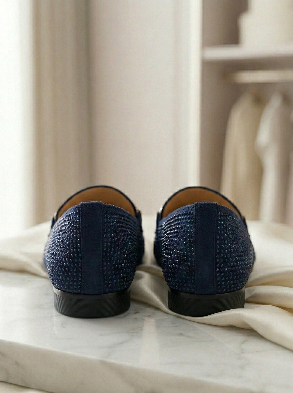 Mocassin Femme Bleu Marine Strass - Modèle Saphir avec Mors Bijou
