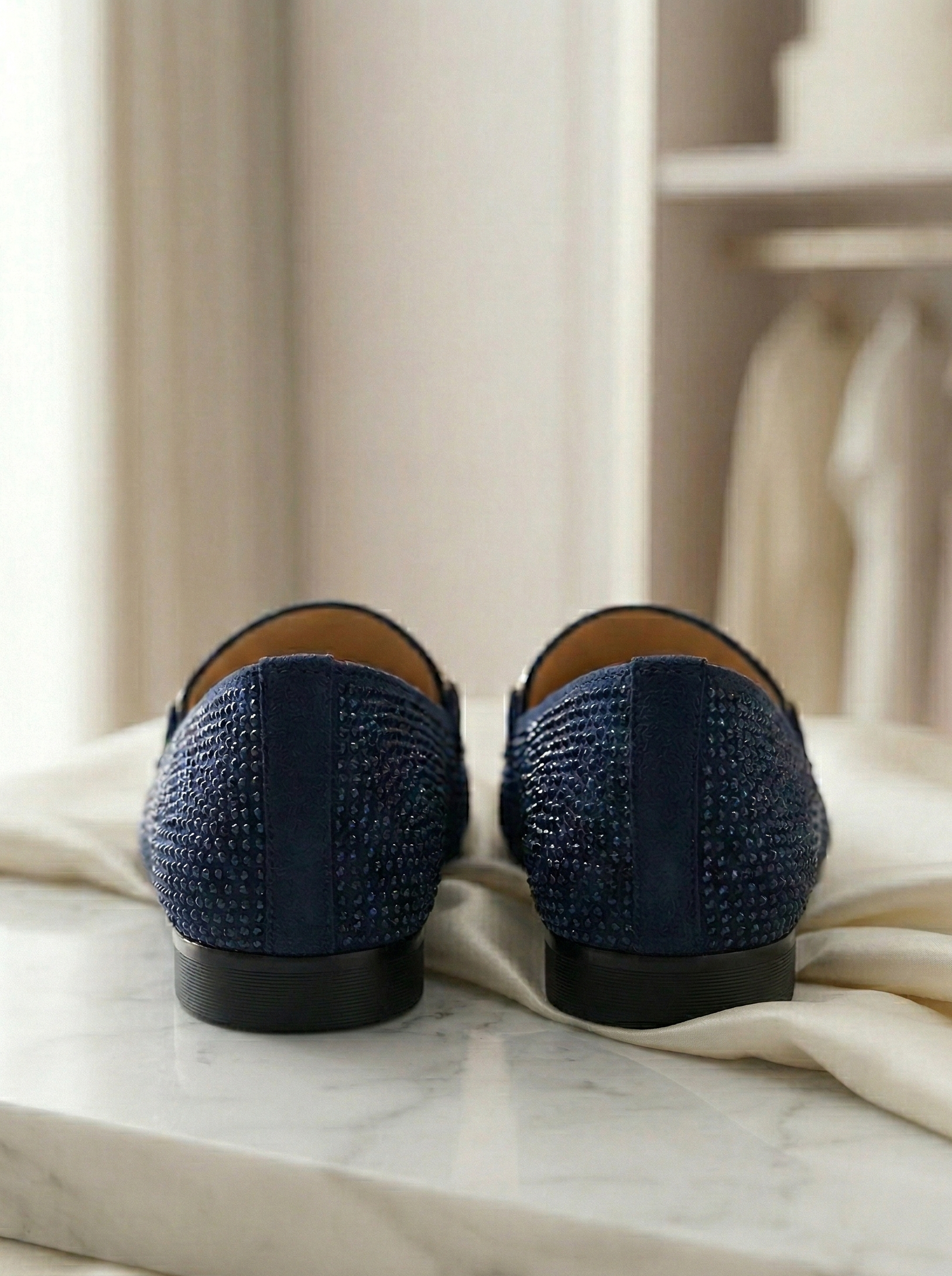 Mocassin Femme Bleu Marine Strass - Modèle Saphir avec Mors Bijou