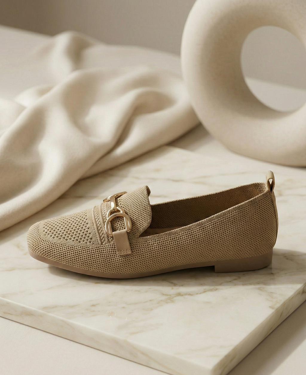 Mocassin Femme Maille Camel - Modèle Savannah avec Mors Doré