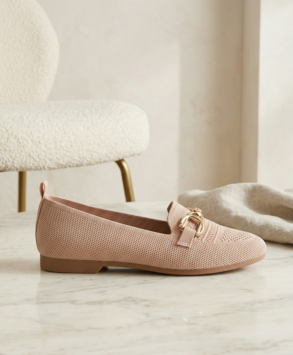 Mocassin Femme Maille Vieux Rose - Modèle Rose Romance avec Mors Doré