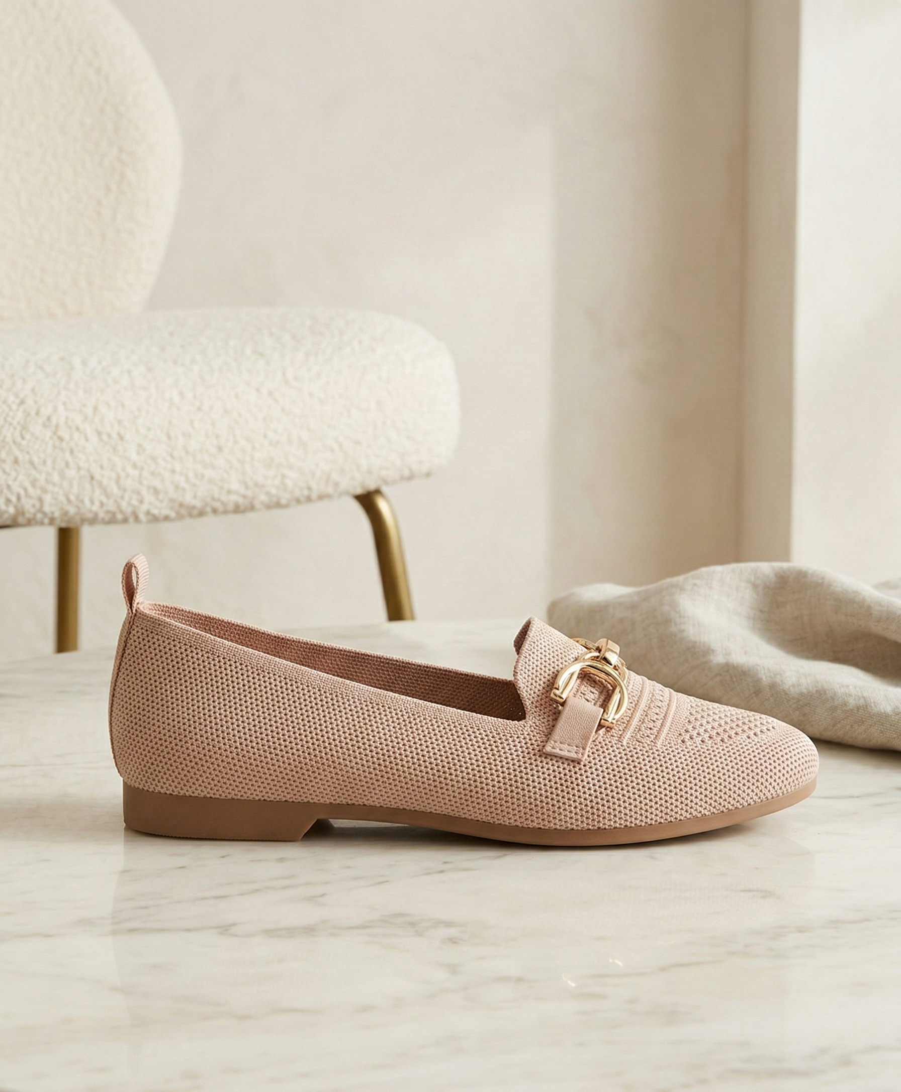 Mocassin Femme Maille Vieux Rose - Modèle Rose Romance avec Mors Doré