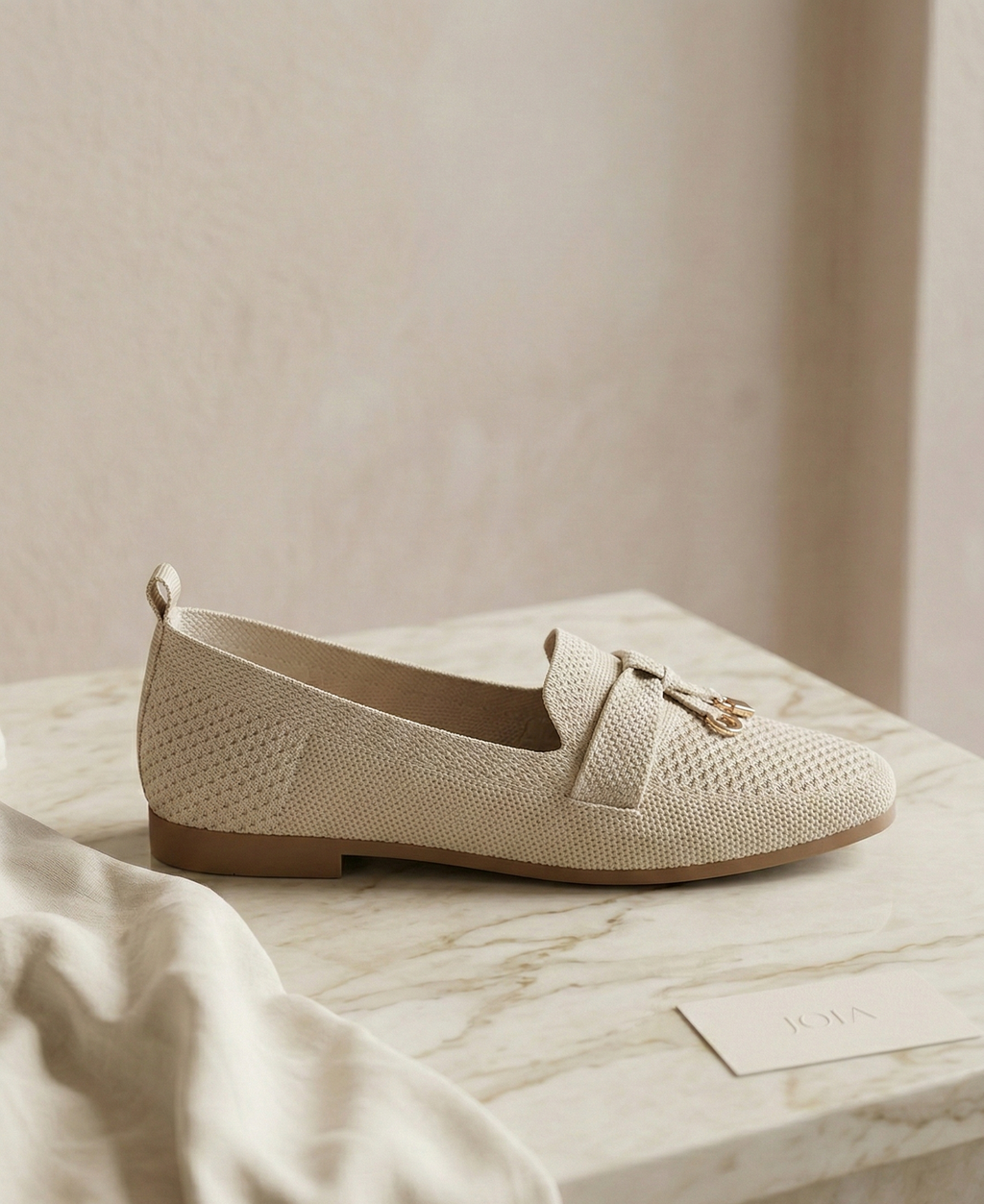 Mocassin Femme Maille Ivoire - Modèle Pure avec Mors Doré Chic