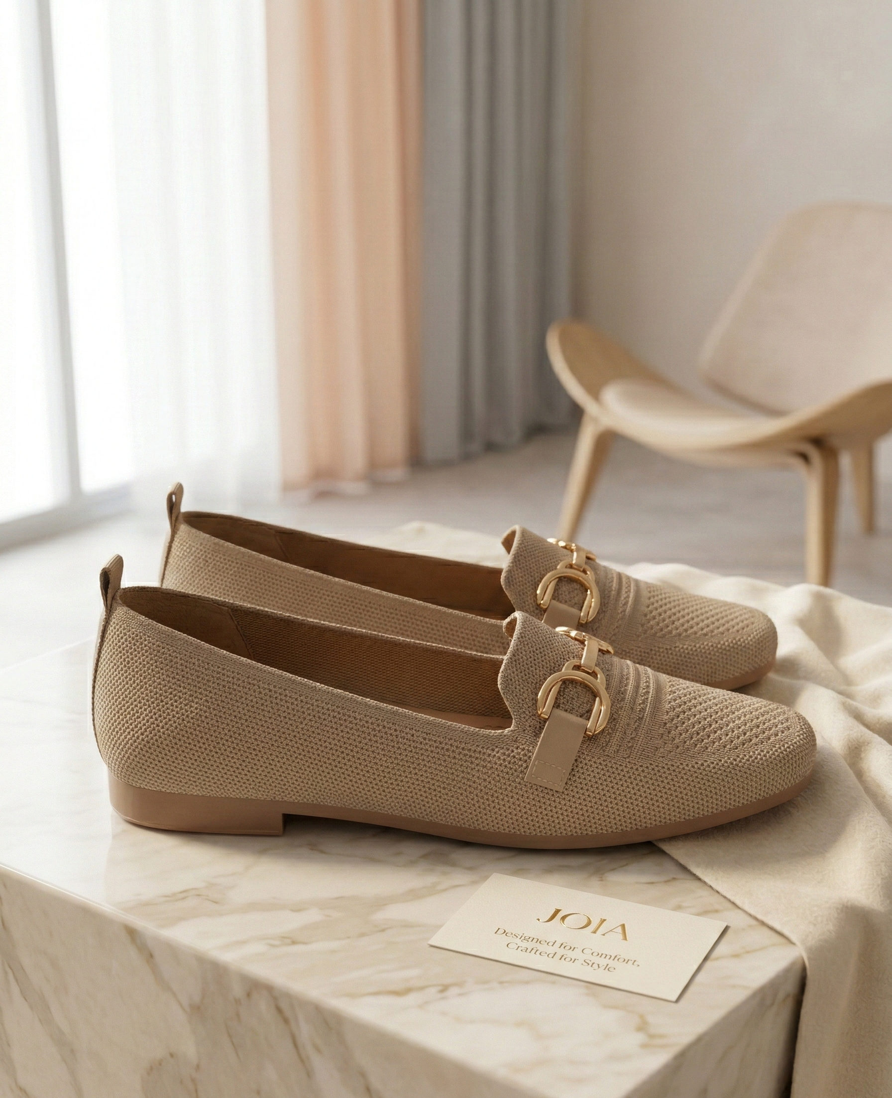 Mocassin Femme Maille Beige Naturel - Modèle Sienna avec Mors Doré