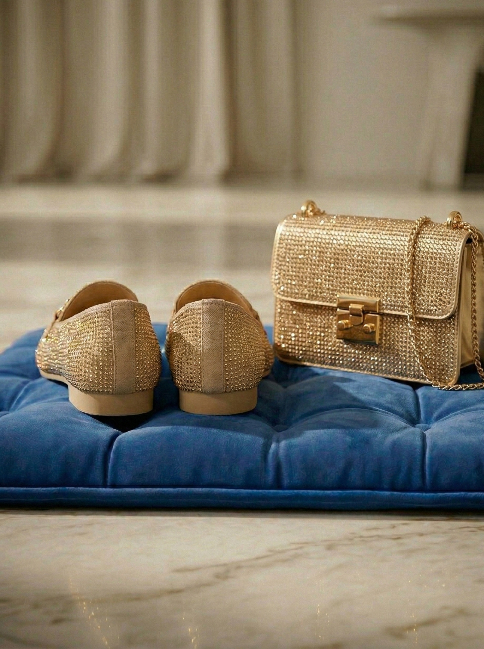 Mocassin Femme Doré à Strass - Modèle Aurelia avec Mors Bijou