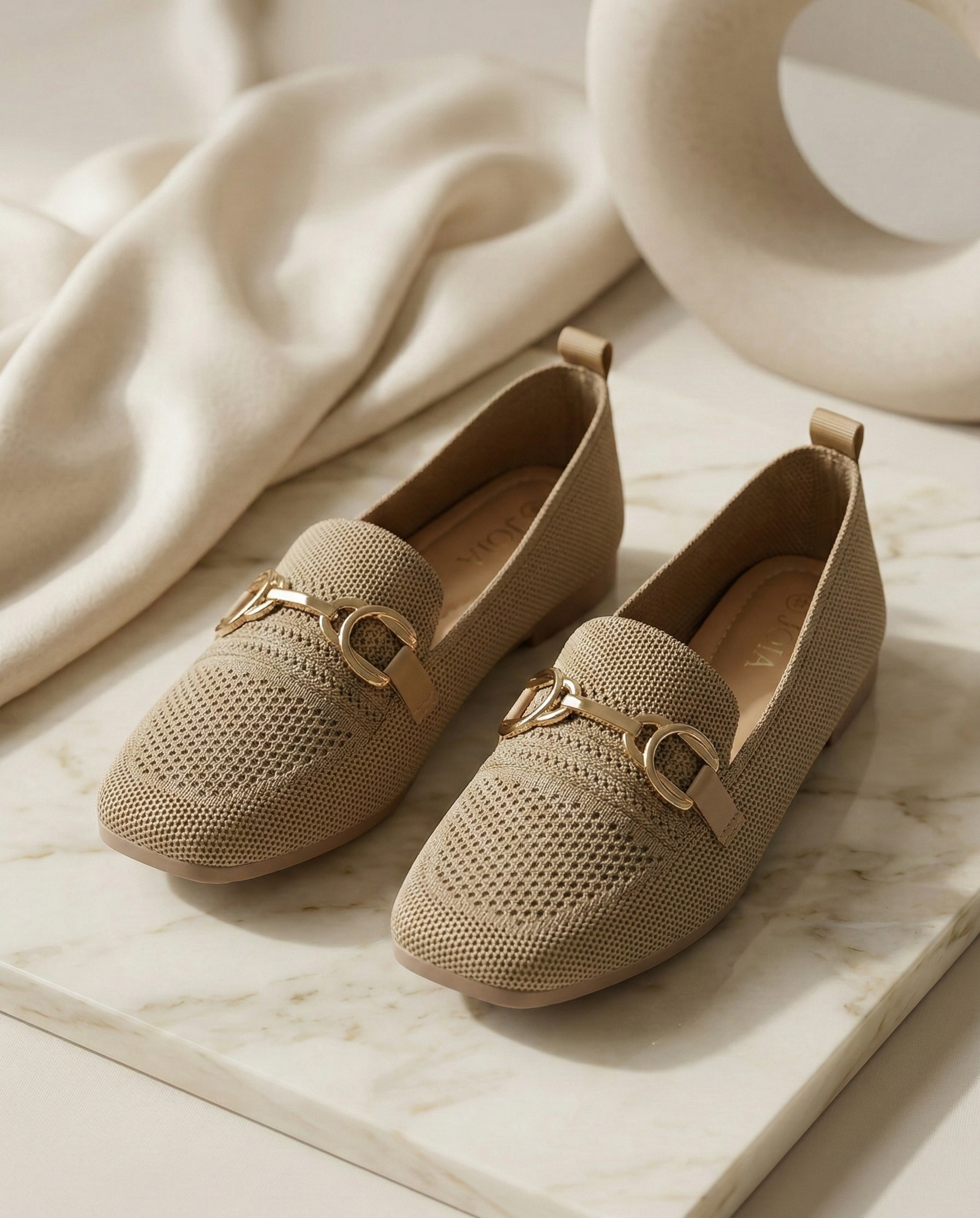 Mocassin Femme Maille Camel - Modèle Savannah avec Mors Doré