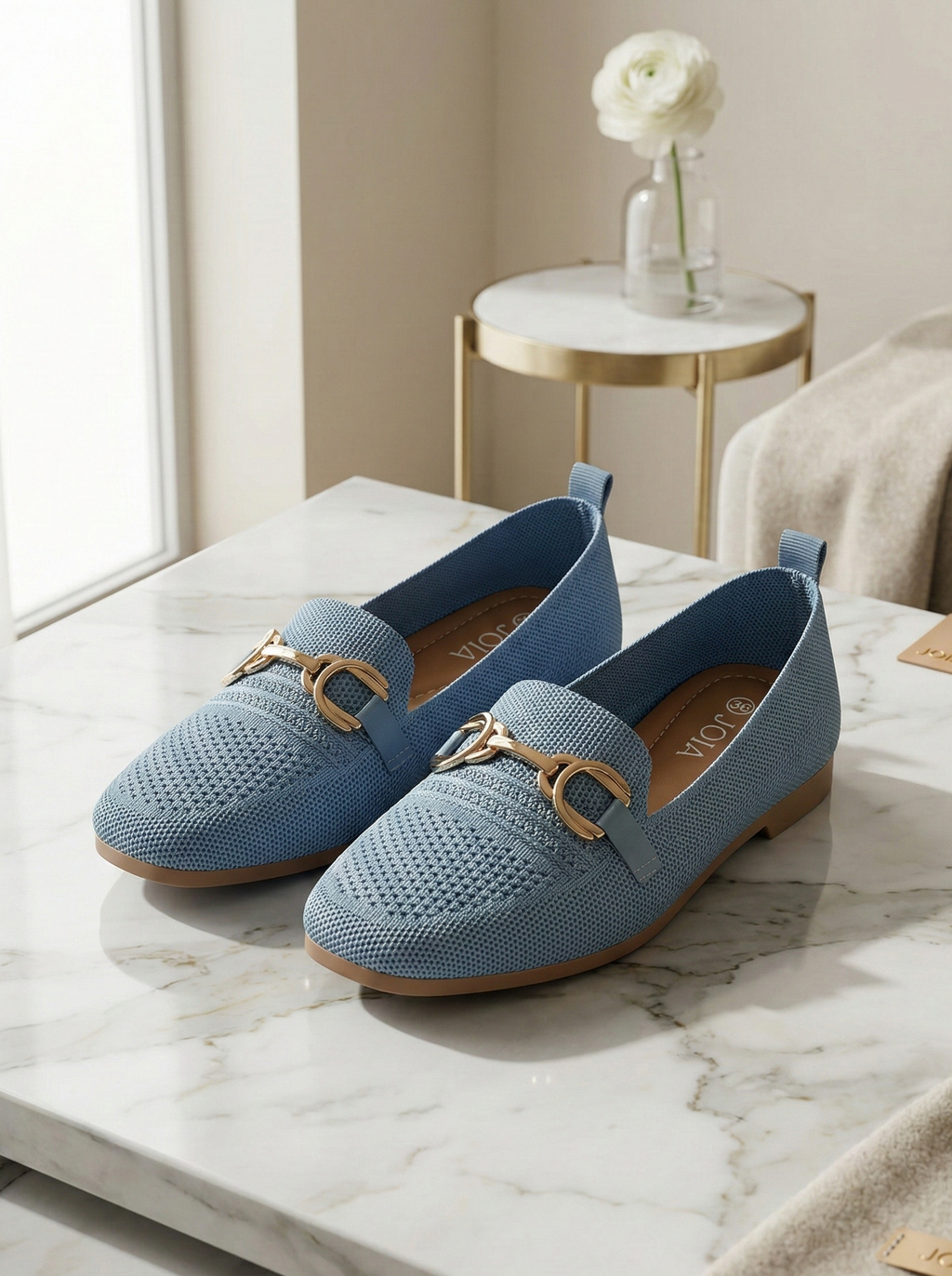 Mocassin Femme en Maille Souple - Modèle Eden avec Lien et Détail Doré