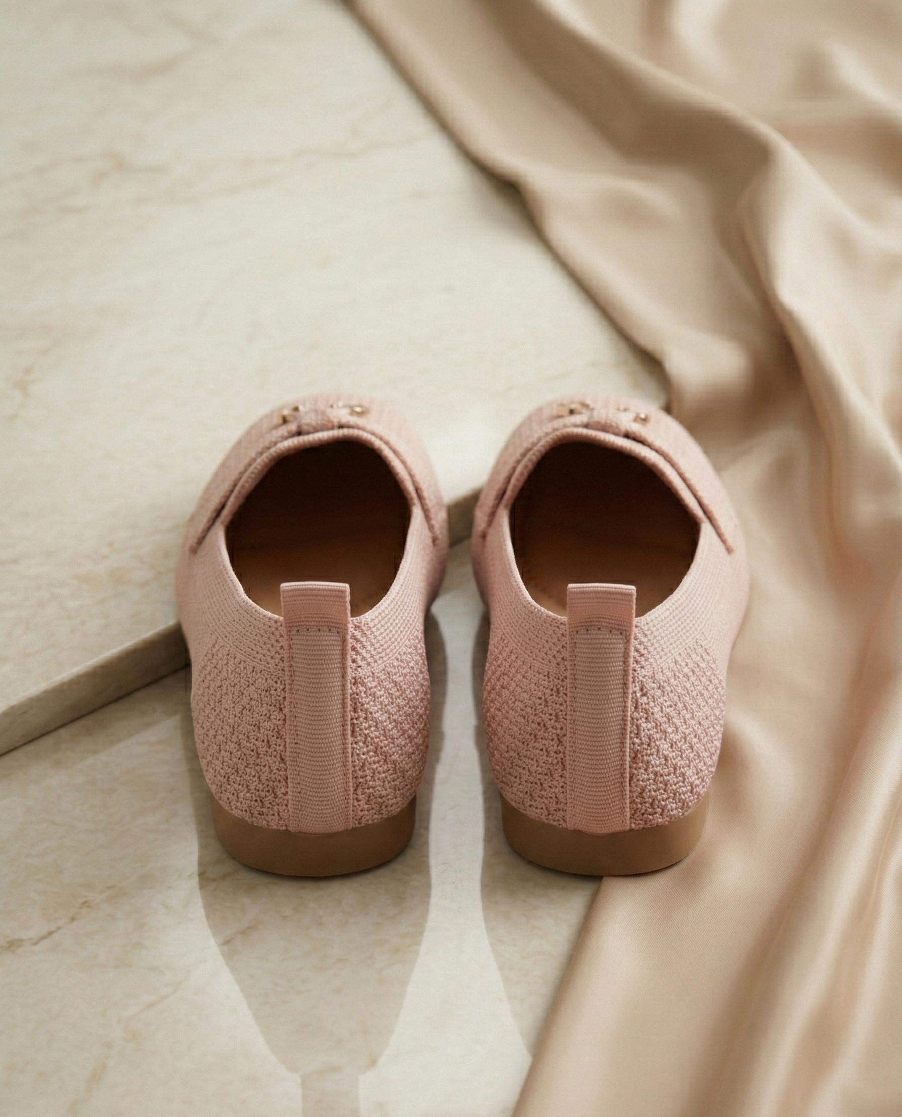 Mocassin Femme Maille Rose Poudré - Modèle Blush avec Mors Cadenas Doré